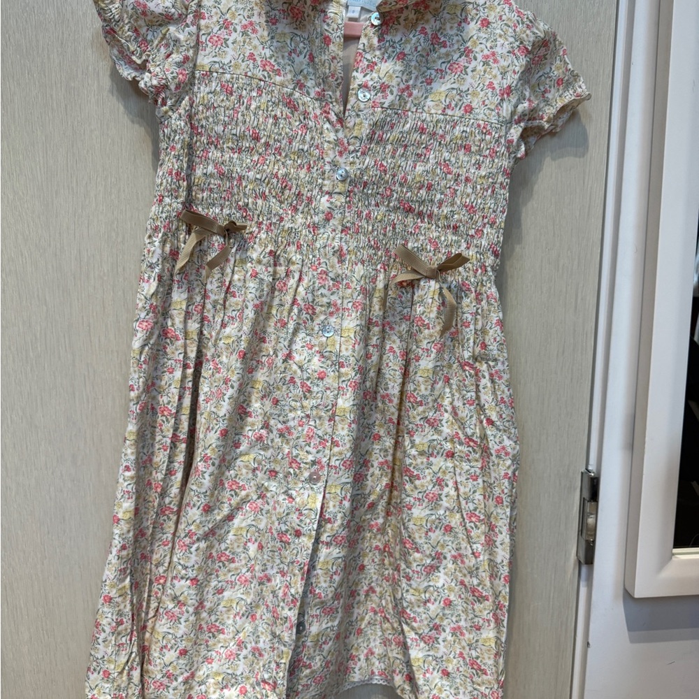 Elephantito Floral Dress with Gold Bow Accents